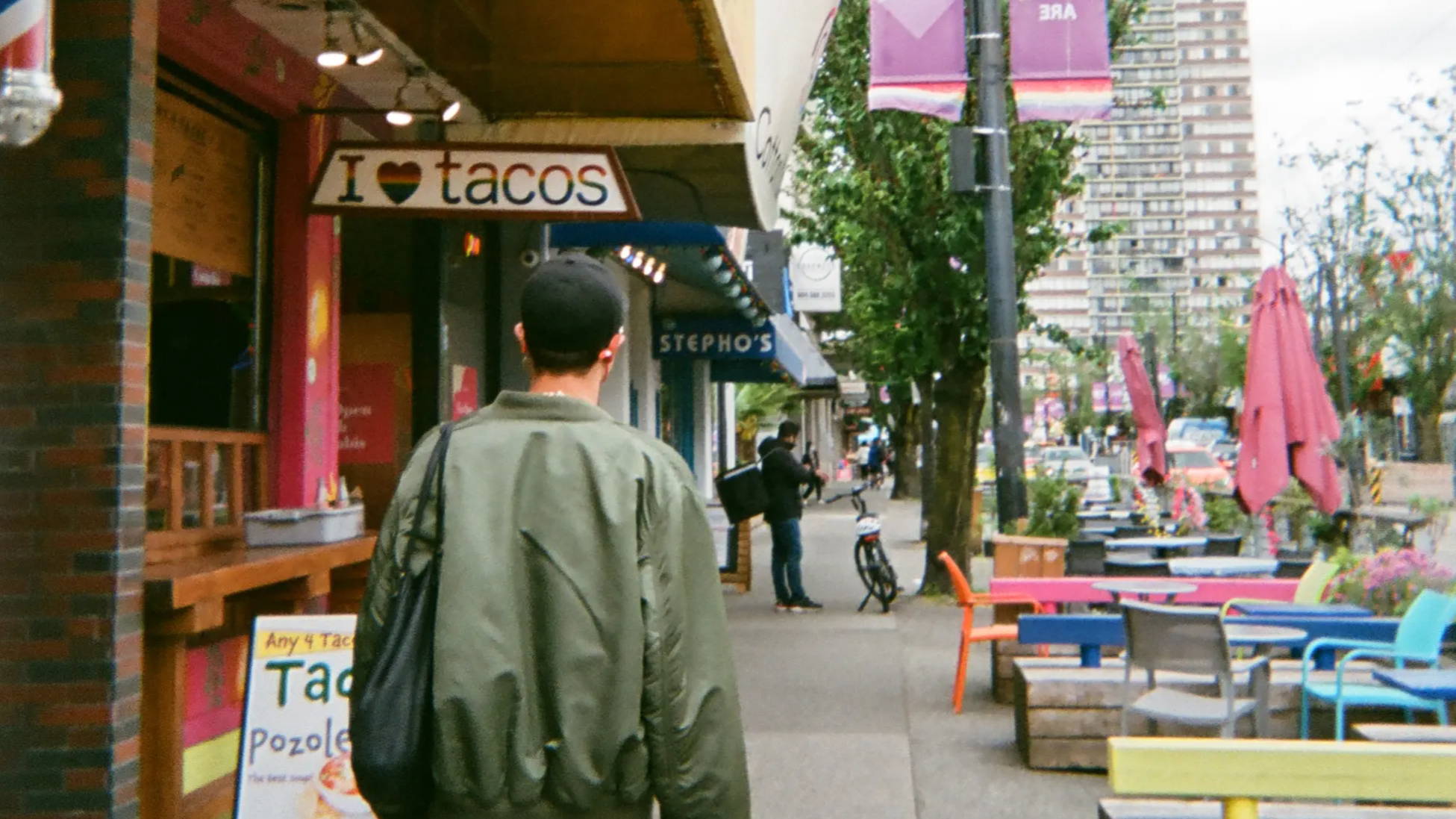 A photo of Venus walking down Davie Street in Vancouver - the heart of the LGBTQ+ village.